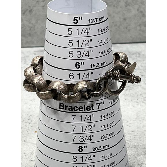 Vintage Yosca Heavy Silver Tone Textured Chain Bracelet - Picture 6 of 7